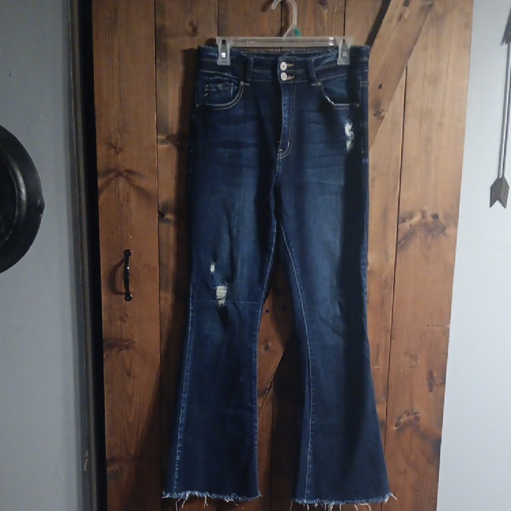 KanCan Dark Blue Distressed Flare Jeans